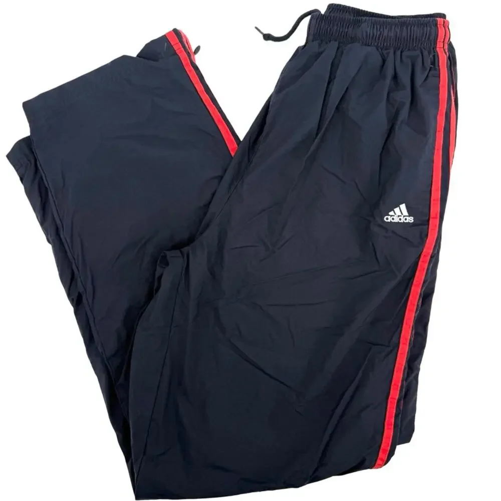 VTG y2k Men's Blue Red Adidas Lined Wide Leg Baggy Windbreaker Track Pants Sz M